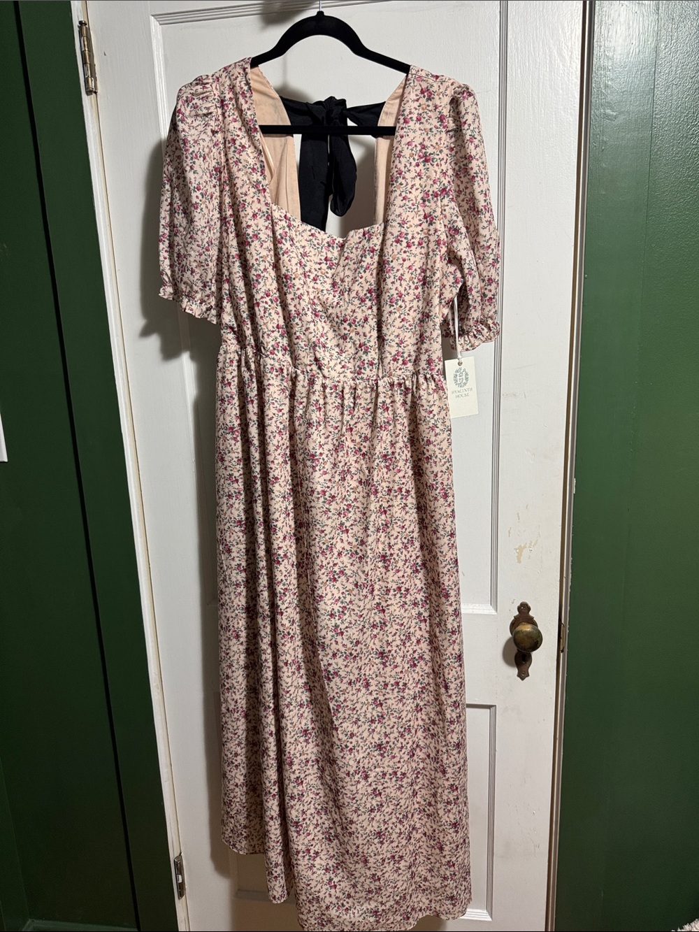 Hyacinth House Floral maxi Dress with Bow Tie Back - Cream Pink